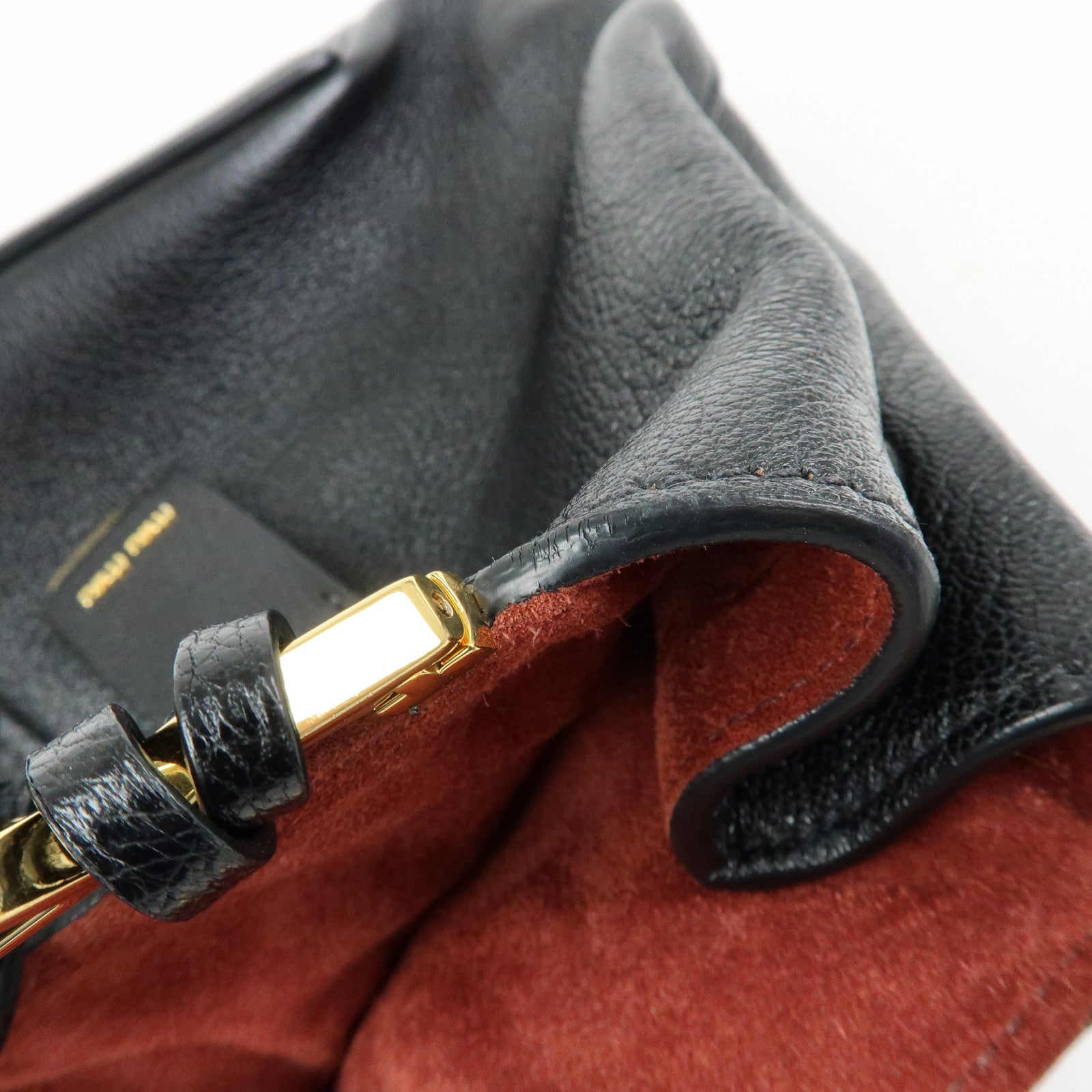 MIU MIU Logo Madras Leather Tote Bag Shoulder Bag Hand Bag Black
