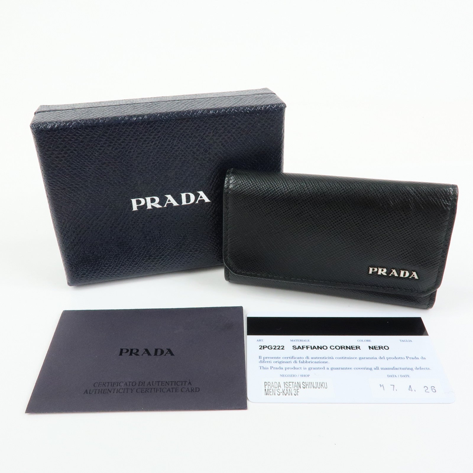 PRADA Saffiano Leather 6 Ring Key Case Key Holder Black 2PG222