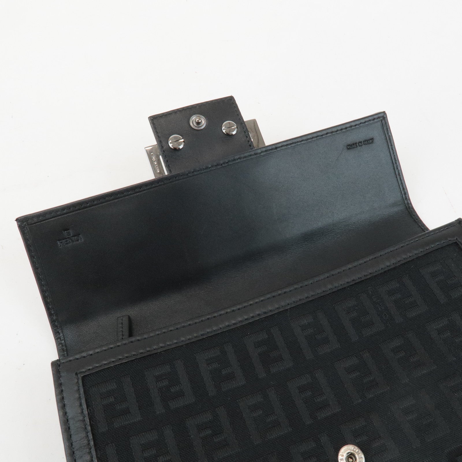 FENDI Zucchino Leather Canvas Bi-fold Long Wallet Black M0021 Used