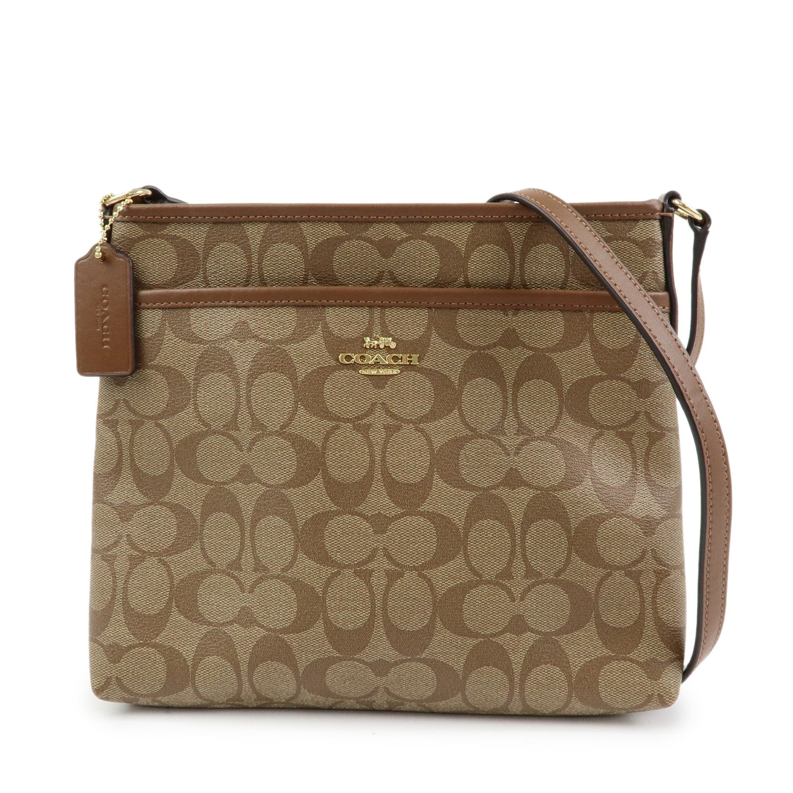 COACH Signature PVC Leather Shoulder Bag Crossbody Bag Brown