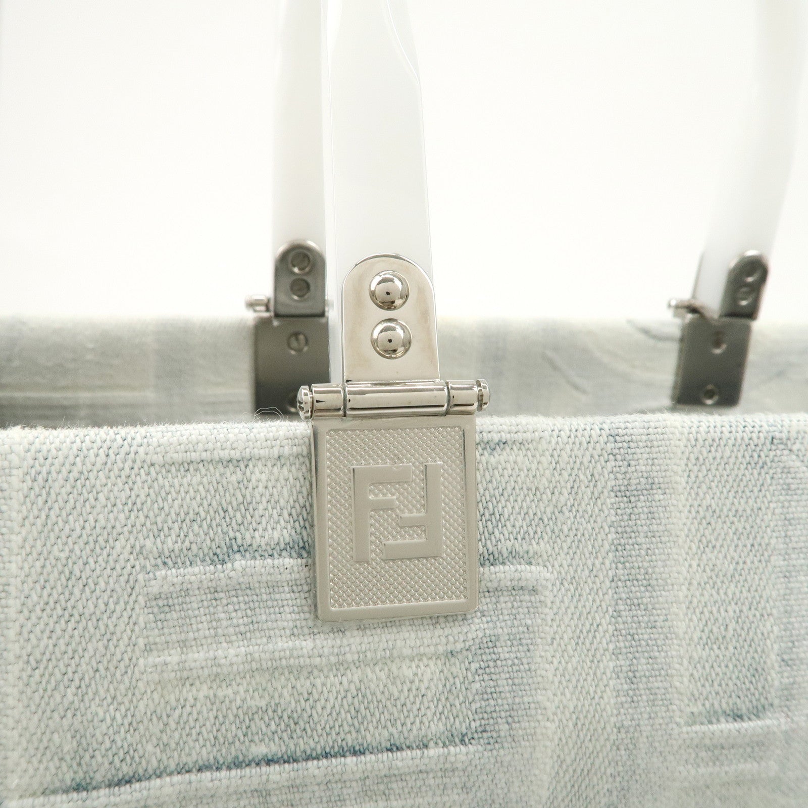 FENDI Leather Sunshine Medium 2Way Tote Bag Hand Bag White 8BH386 Used