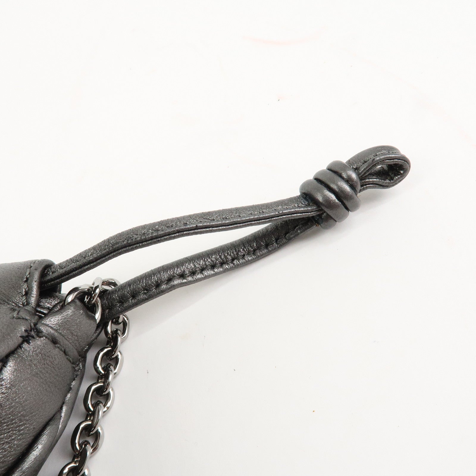 LOEWE Anagram Leather Chain Shoulder Bag Silver Used