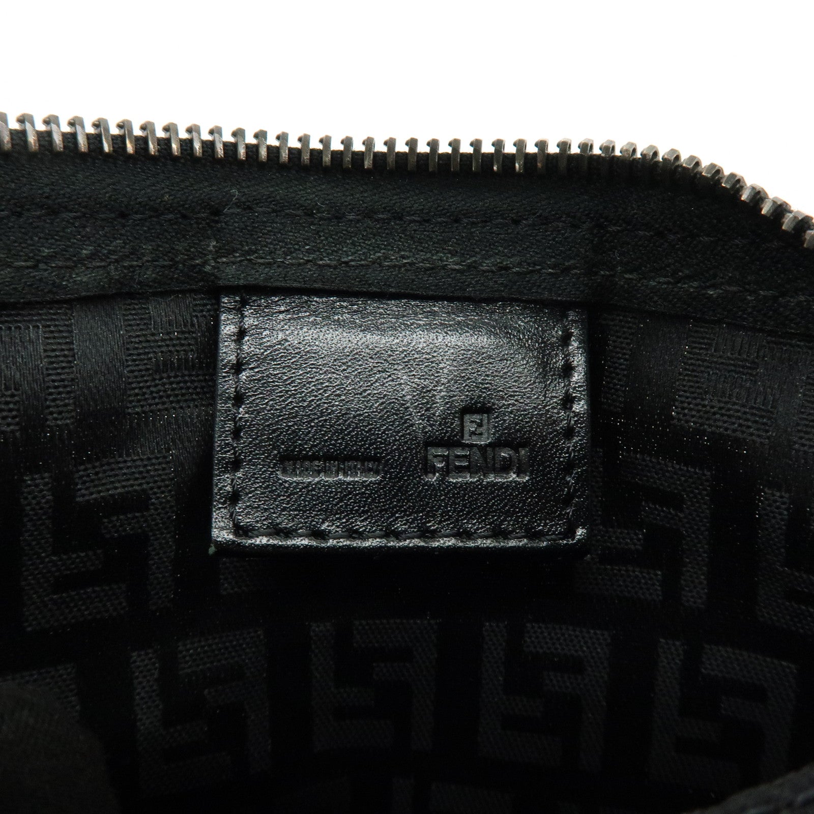 FENDI Zucchino Canvas Leather Hand Bag Pouch Black 8N0001