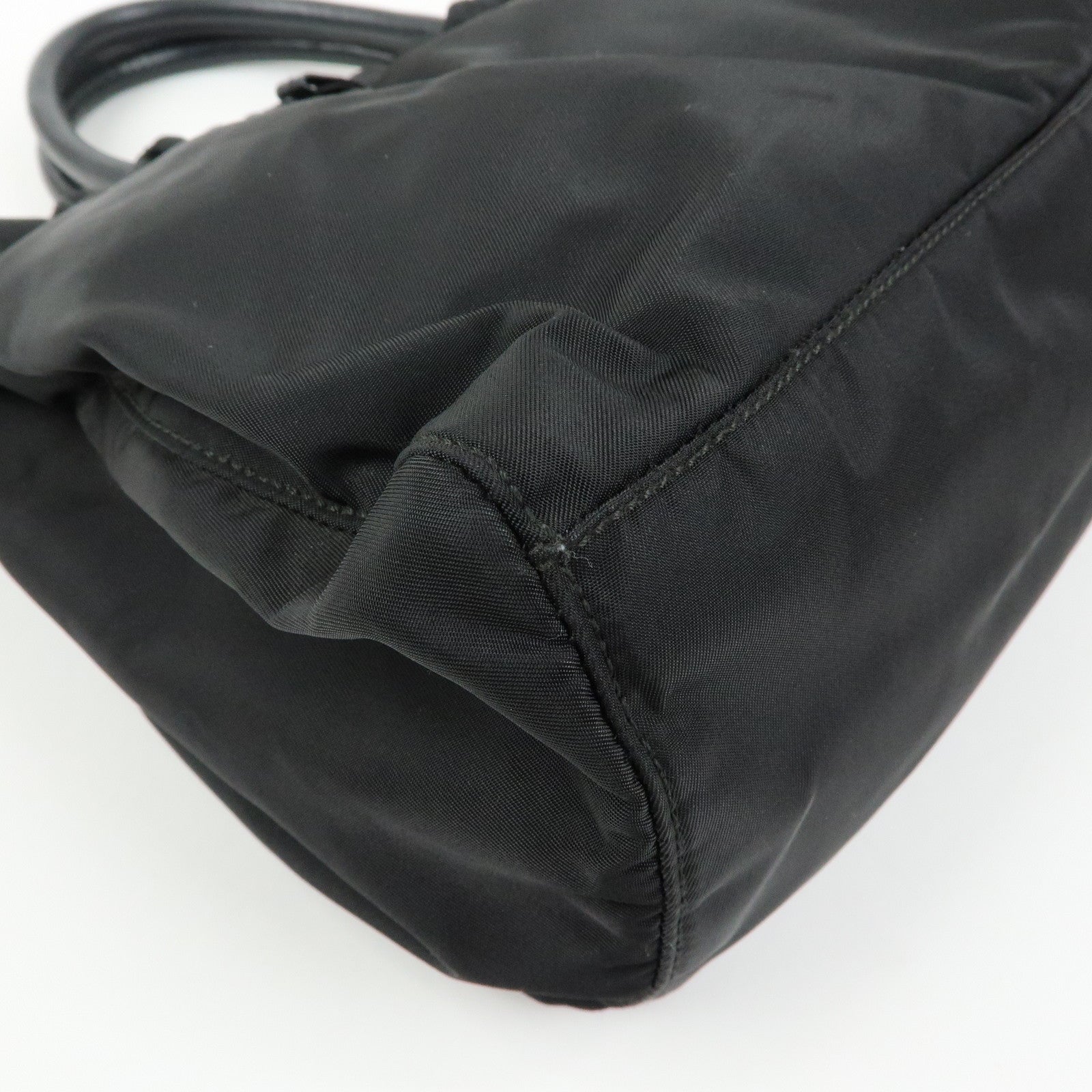 PRADA Triangle Logo Ribbon Nylon Leather 2Way Hand Bag Black BN1631