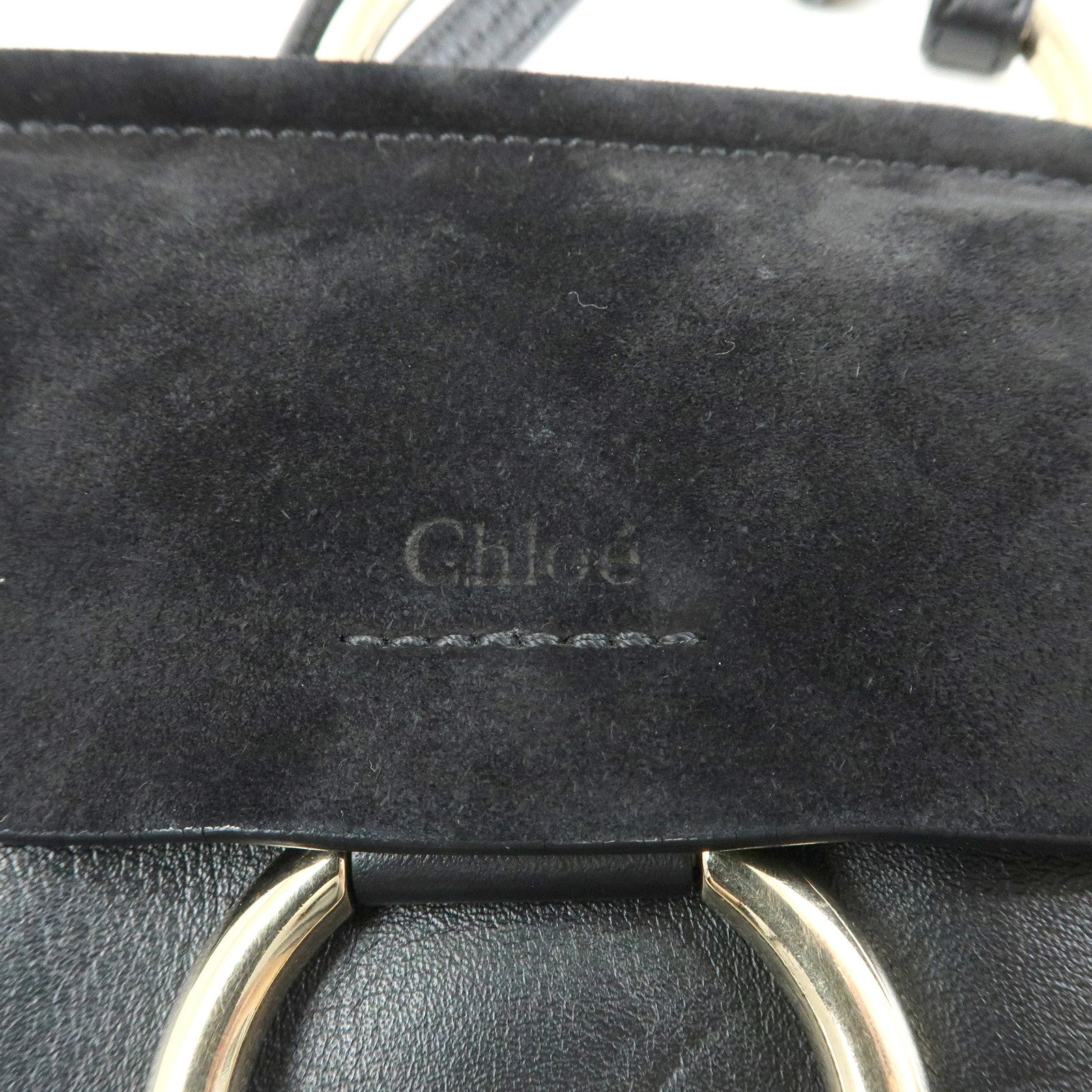 Chloe Faye Suede Leather Shoulder Bag Crossbody Bag Black Gold
