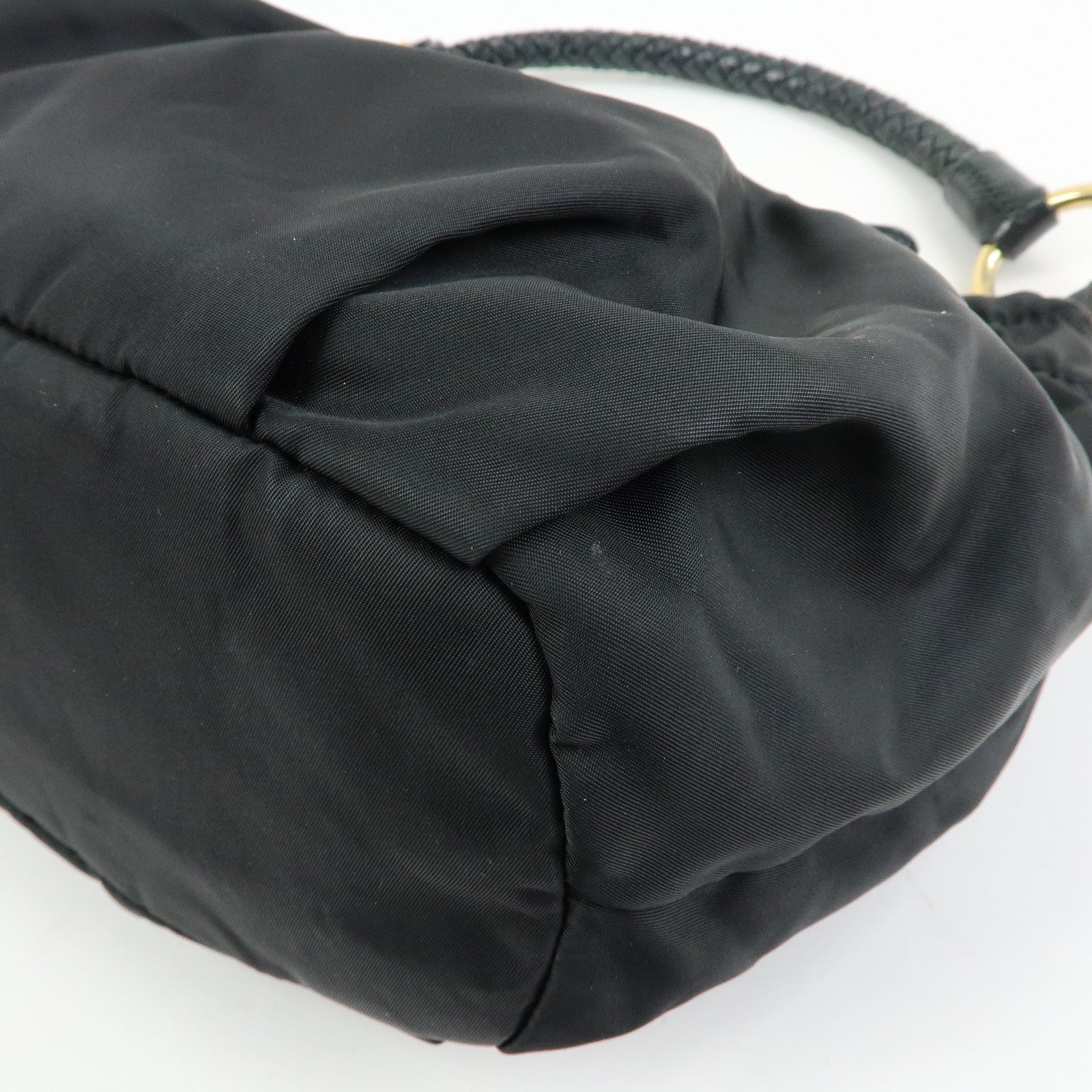PRADA Ribbon Nylon Leather Shoulder Bag Hand Bag Black BR4237
