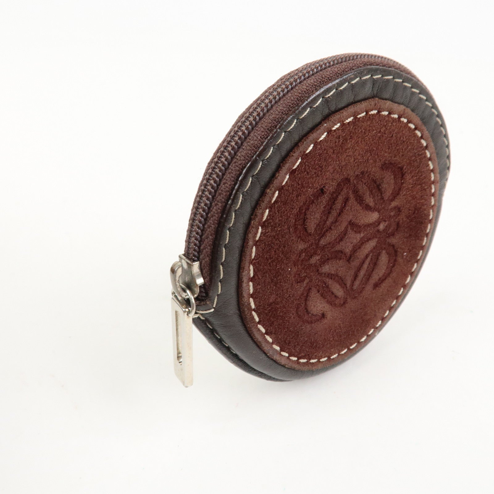 LOEWE Set of 2 Leather Suede Coin Case Red Brown