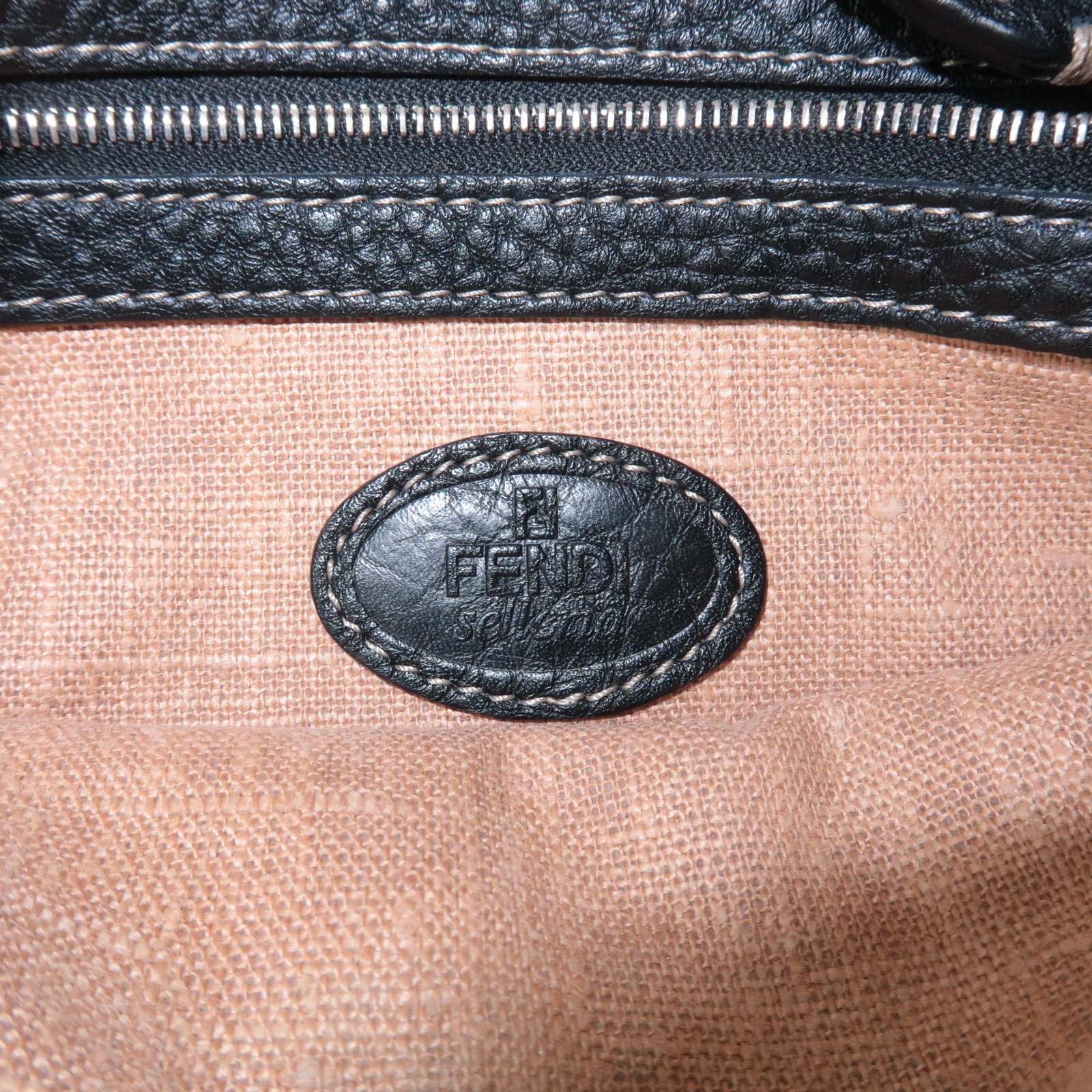 FENDI Selleria Leather Shoulder Bag Crossbody Bag Black 8BT092 Used