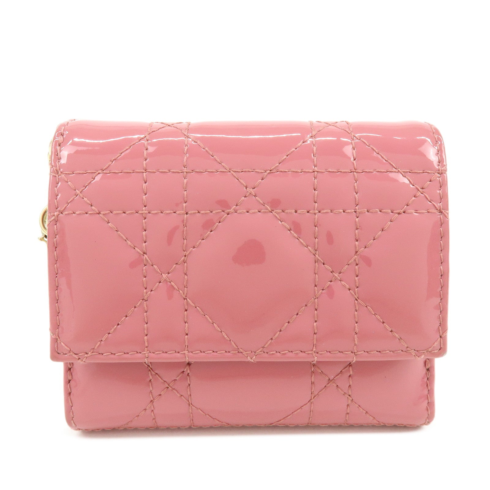 Christian Dior Canage Patent Leather Compact Wallet Pink