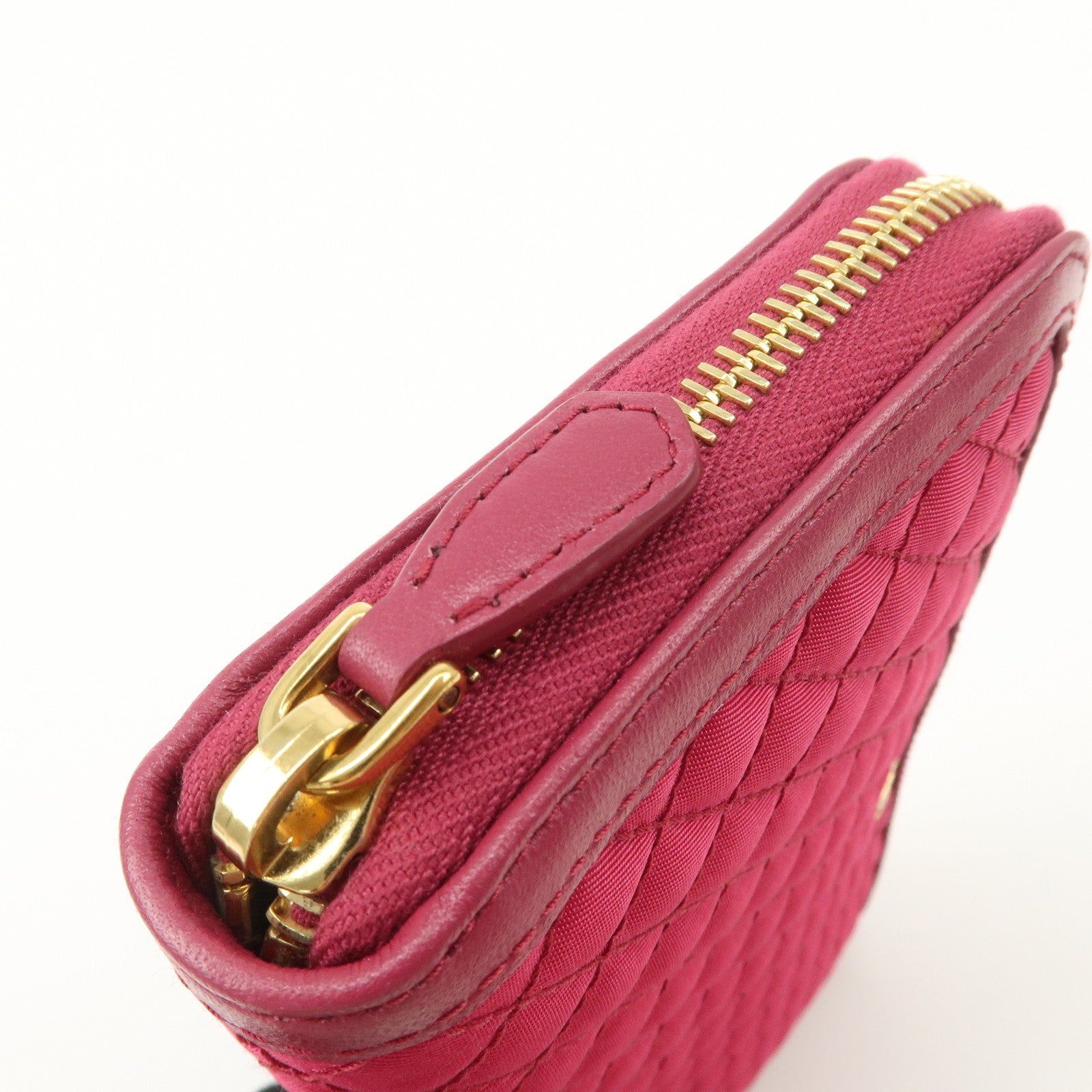 PRADA Nylon Saffiano Leather Round Zippy Long Wallet Pink 1M0506 Used