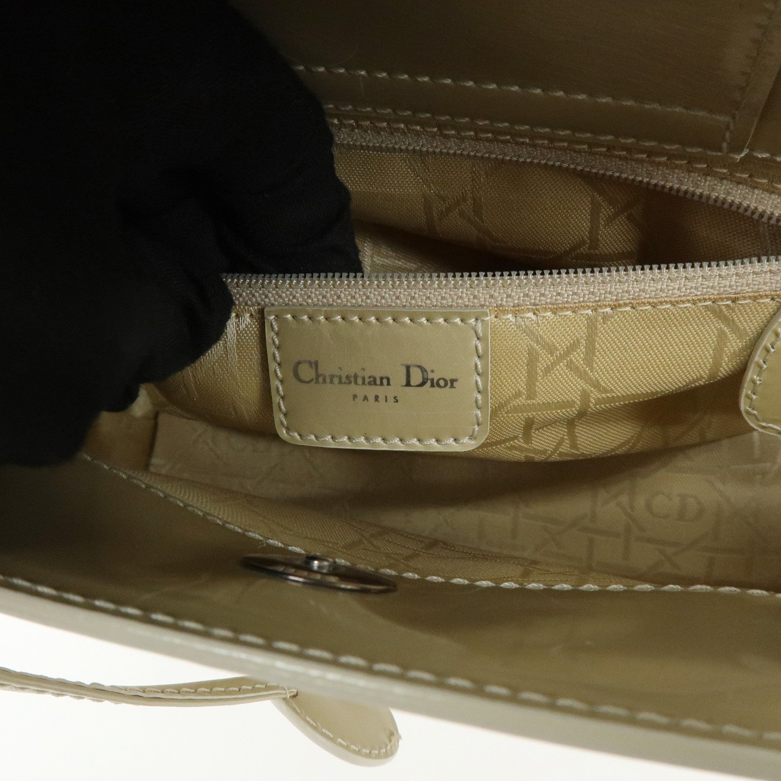 Christian Dior Maris Pearl Patent Leather Hand Bag Ivory