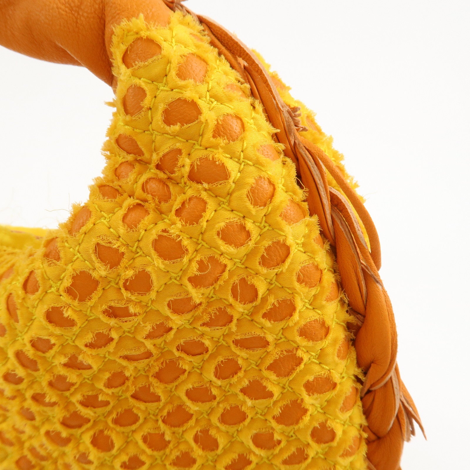 BOTTEGA VENETA Hobo Leather Cotton Shoulder Bag Orange Yellow