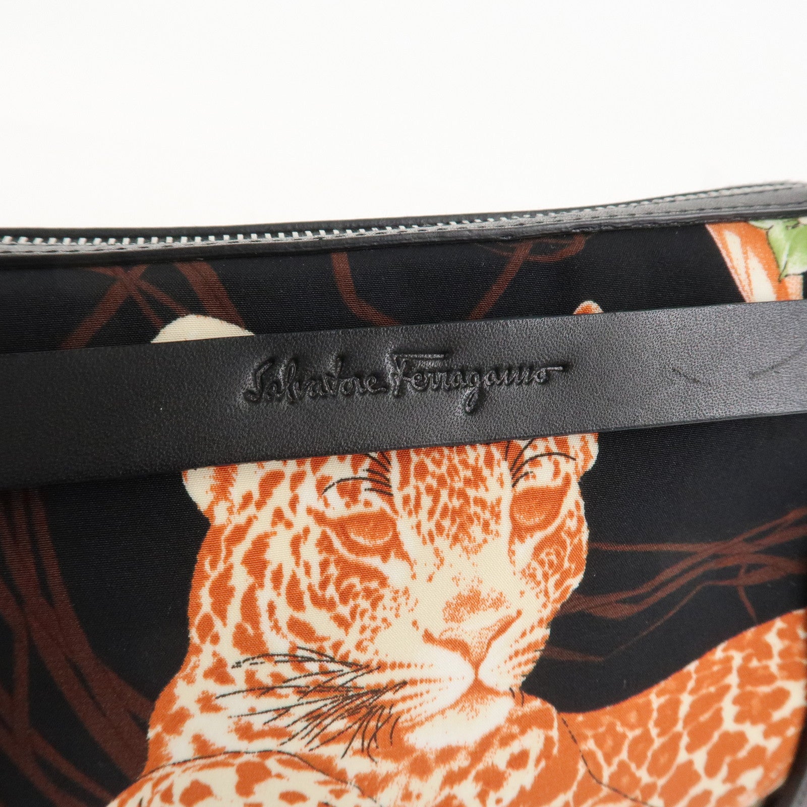 Ferragamo Nylon Leather Mini Hand Bag Pouch Multicolor Black Used