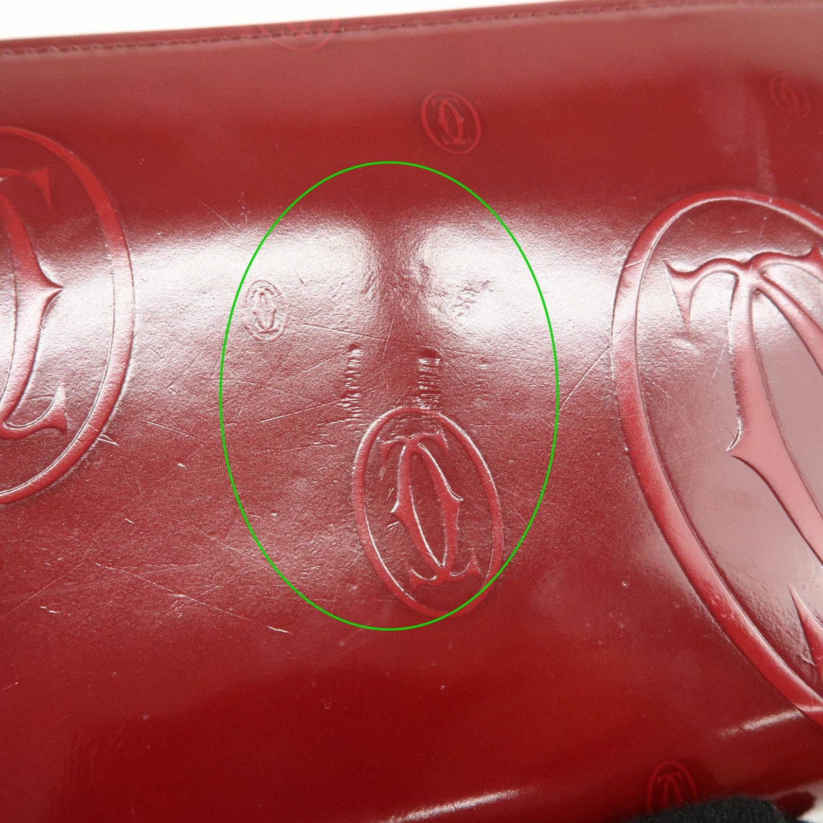 Cartier 2C Patent Leather Round Zippy Long Wallet Bordeaux Used