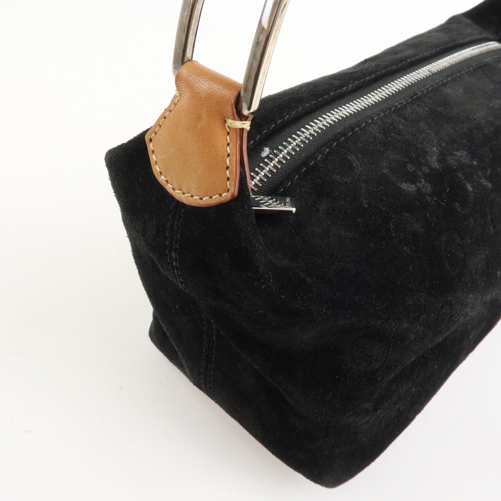 CELINE C Macadam Leather Suede Shoulder Bag Hand Bag Black Brown