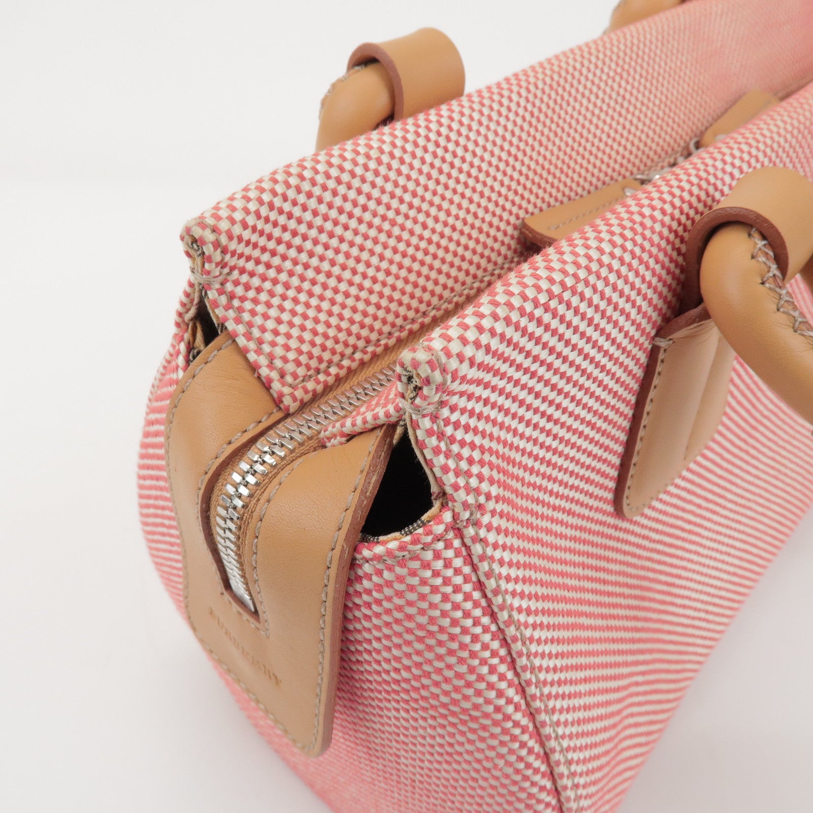 BURBERRY Canvas Leather Shoulder Bag Hand Bag Red Light Brown