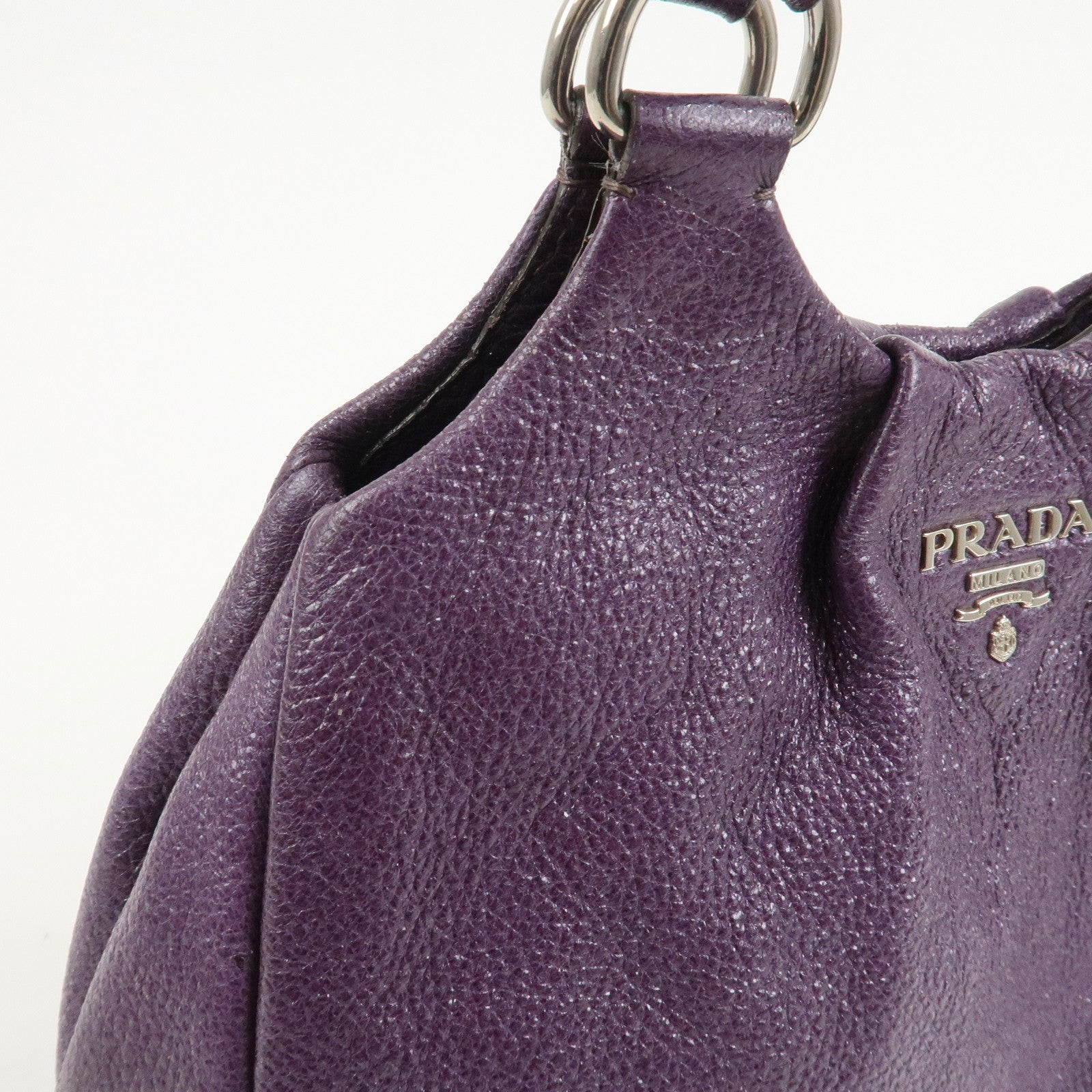 PRADA Leather Tote Bag Shoulder Bag Purple Silver