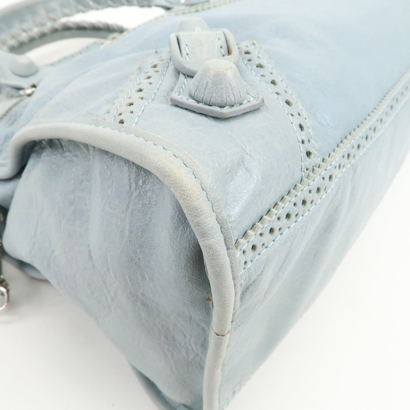 BALENCIAGA Giant City Leather 2Way Shoulder Bag Light Blue 258044