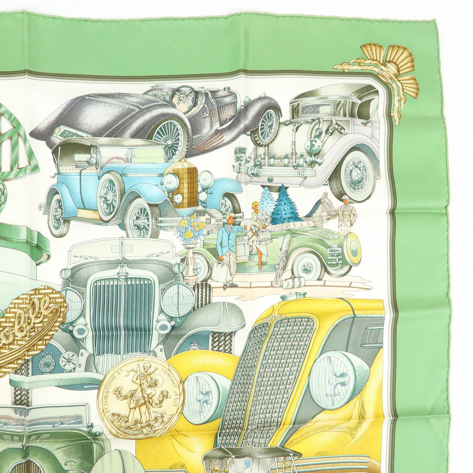 HERMES Carre 90 Set of 2 Silk 100% Scarf Beige Pink Green Yellow