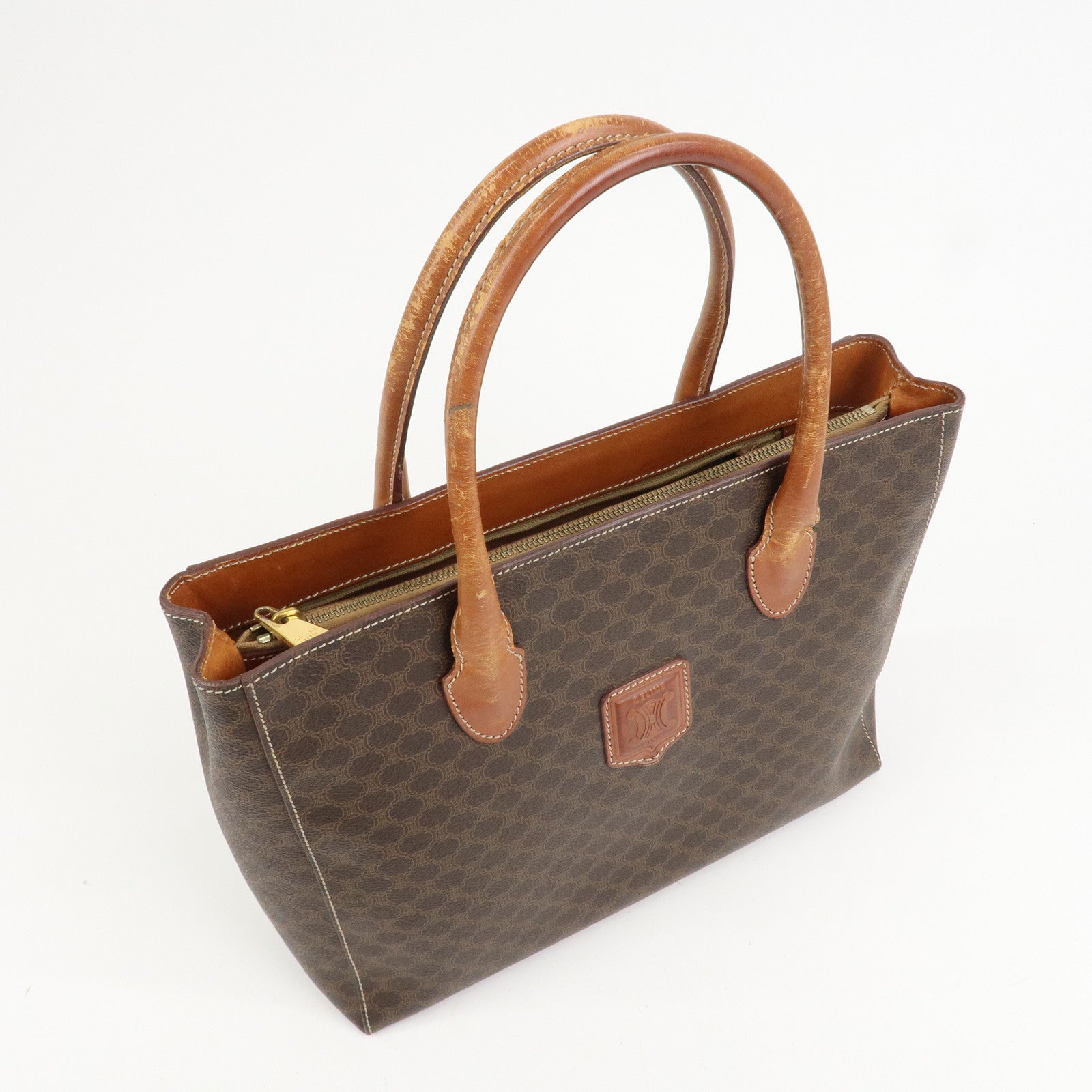 CELINE Macadam PVC Leather Tote Bag Hand Bag Brown