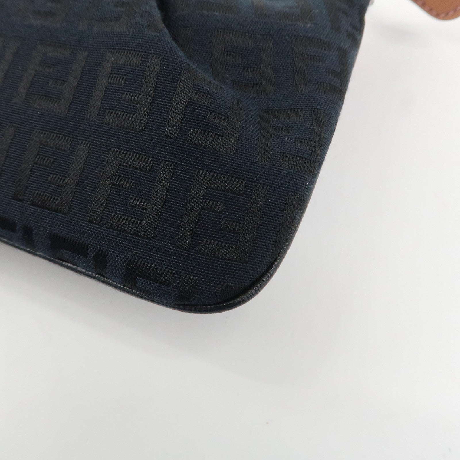 FENDI Zucchino Canvas Leather Chain Hand Bag Black Pink 8BR594 Used