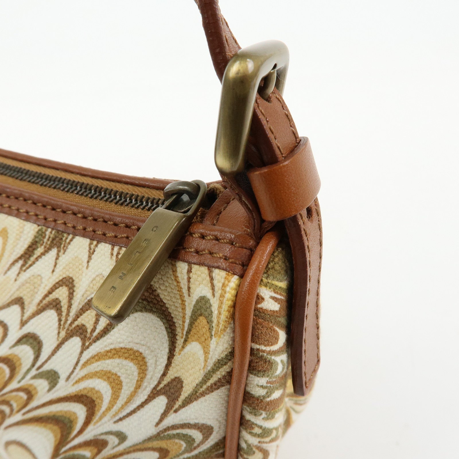 CELINE Canvas Leather Mini Hand Bag Brown Beige