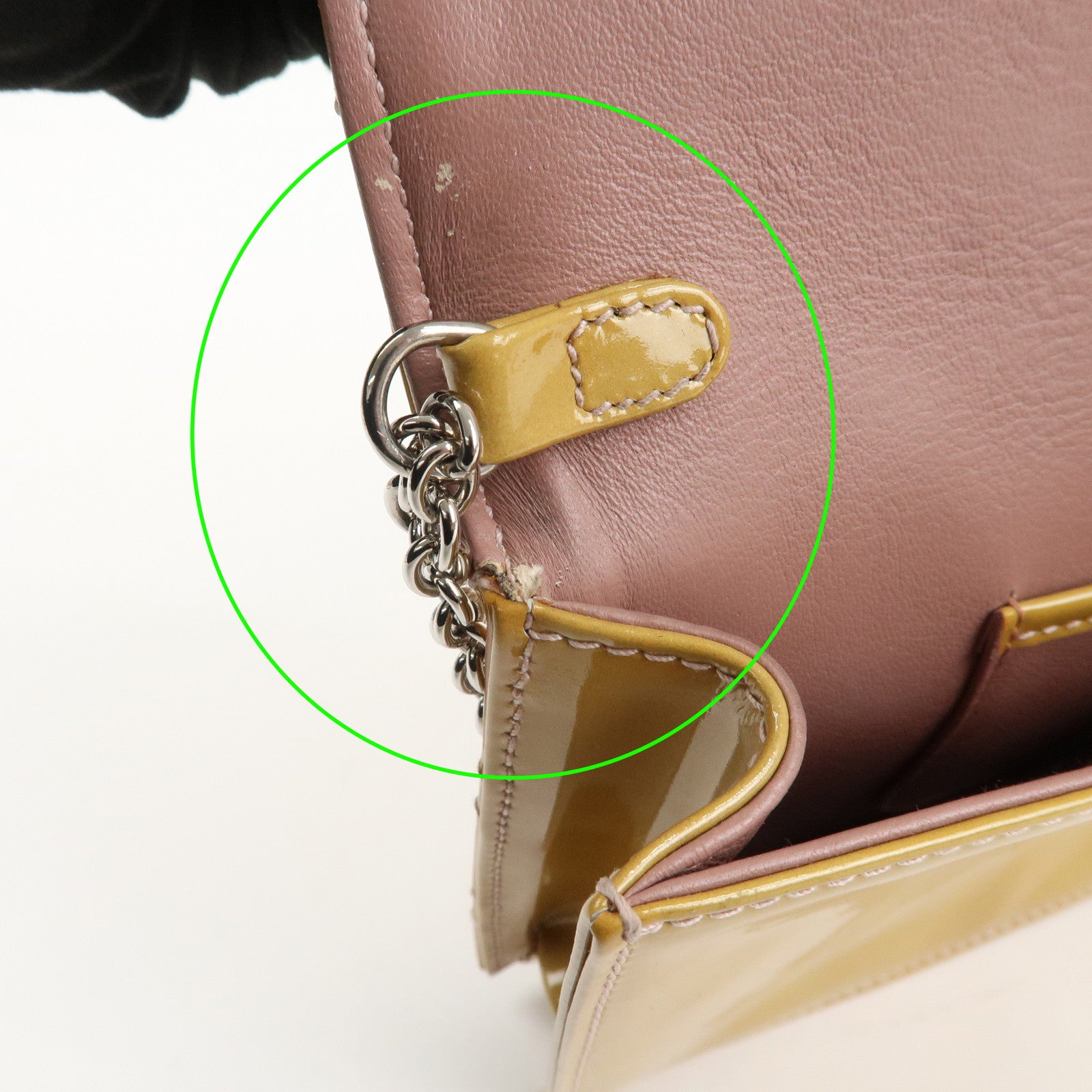 Christian Dior Cannage Patent Leather Chain Shoulder Bag Yellow Used