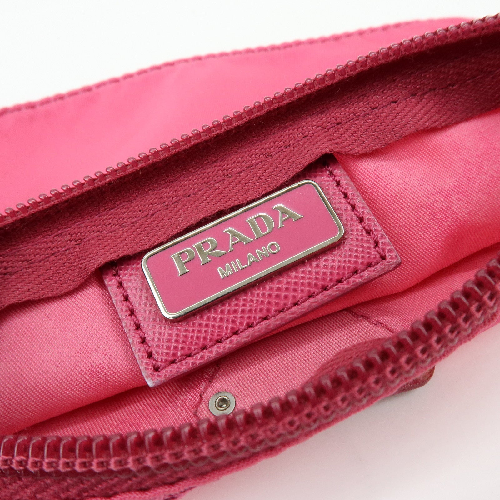 PRADA Triangle Logo Nylon Saffiano Leather Cosmetic Pouch Pink
