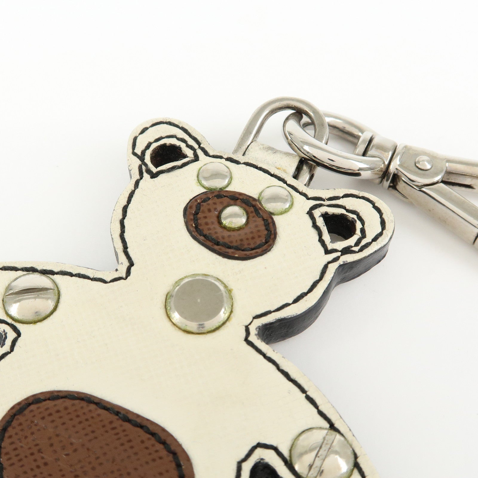 PRADA Saffiano Leather Bear Bag Charm Key Holder Ivory Brown 1AR831