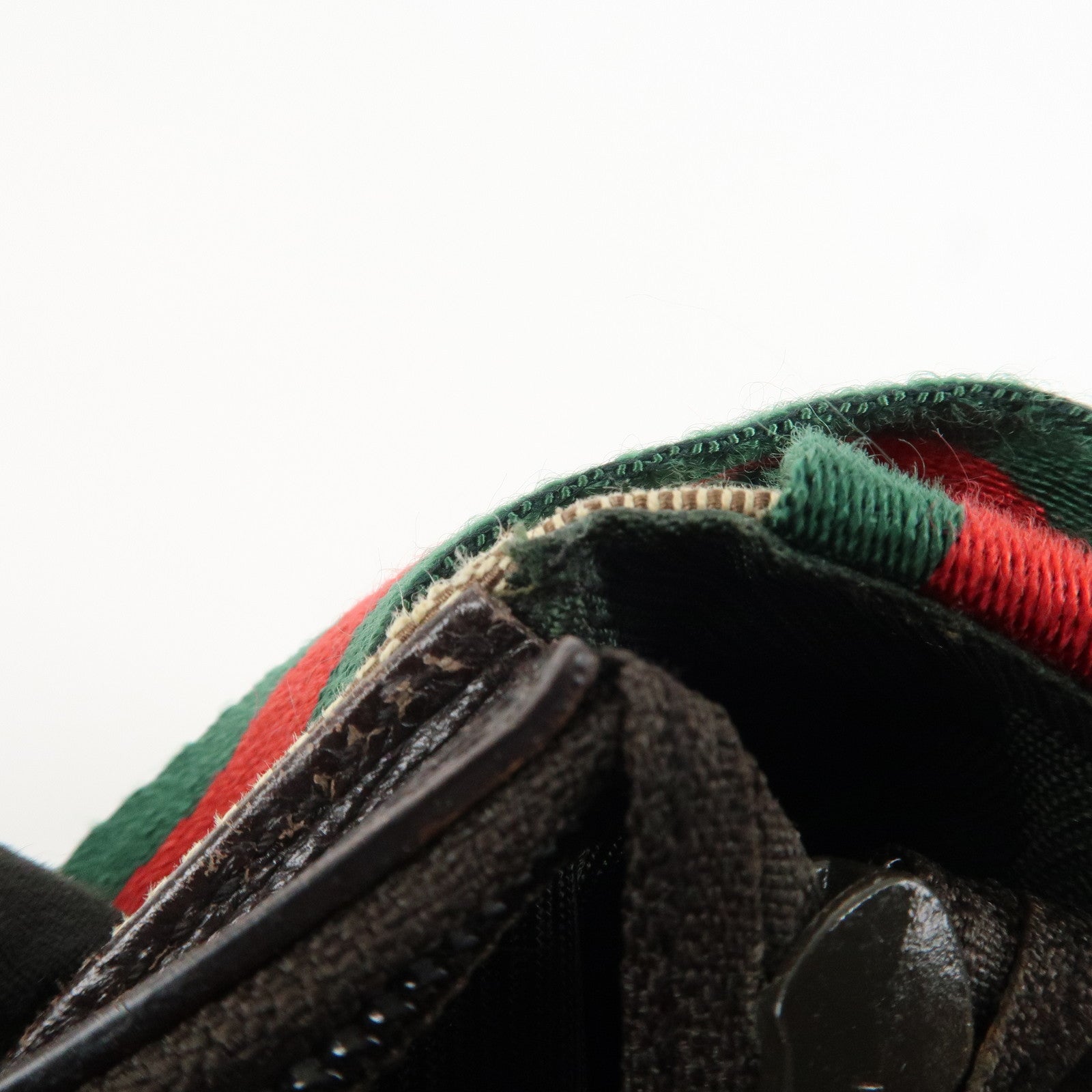 GUCCI Sherry Canvas Leather Pouch Hand Bag Beige Brown 106644 Used