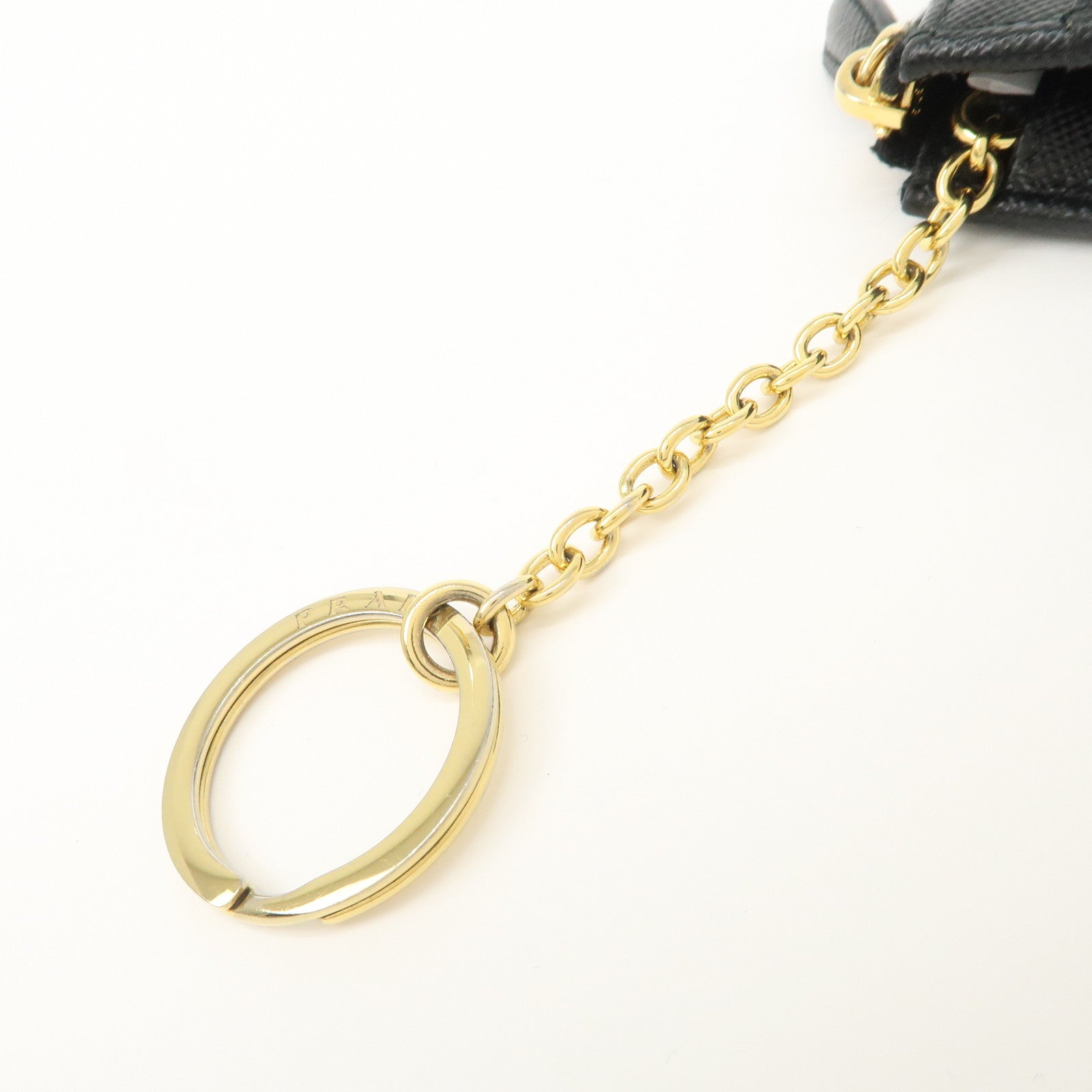 PRADA Triangle Logo Saffiano Leather Mini Wallet Key Ring Black 1PP122 Used