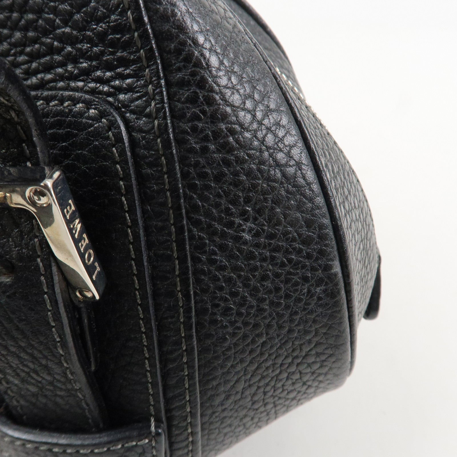 LOEWE Leather Senda Shoulder Bag Hand Bag Black Silver Hardware