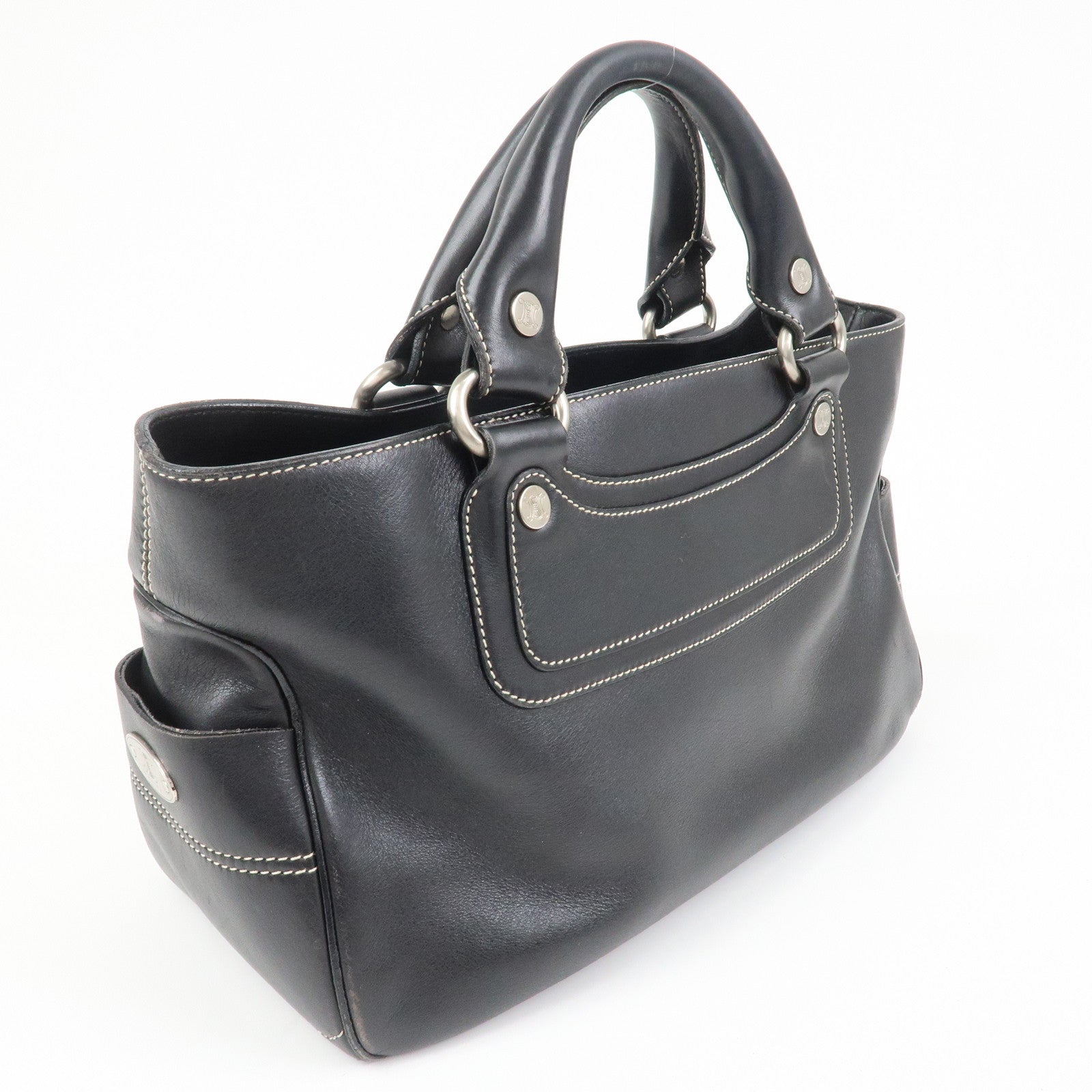 CELINE Leather Boogie Bag Macadam Engraved Hand Bag Tote Bag Black