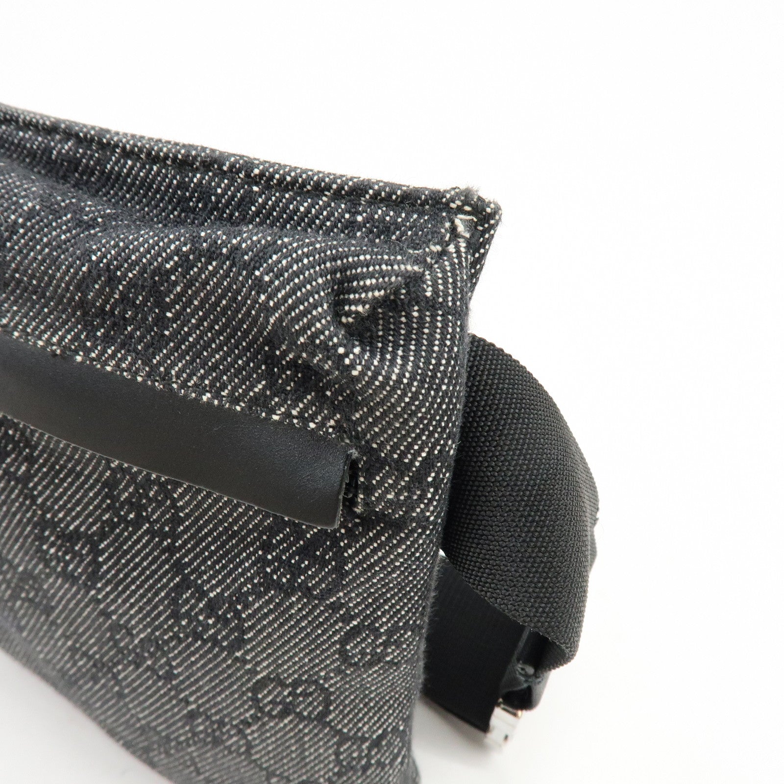 GUCCI GG Denim Leather Waist Bag Crossbody Bag Black 28566