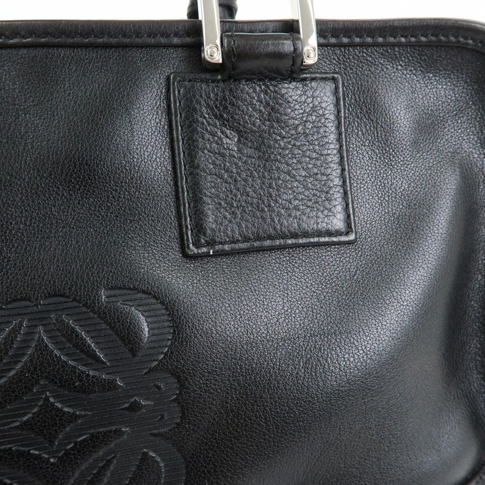 LOEWE Anagram Amazona 28 Leather Hand Bag Boston Bag Black