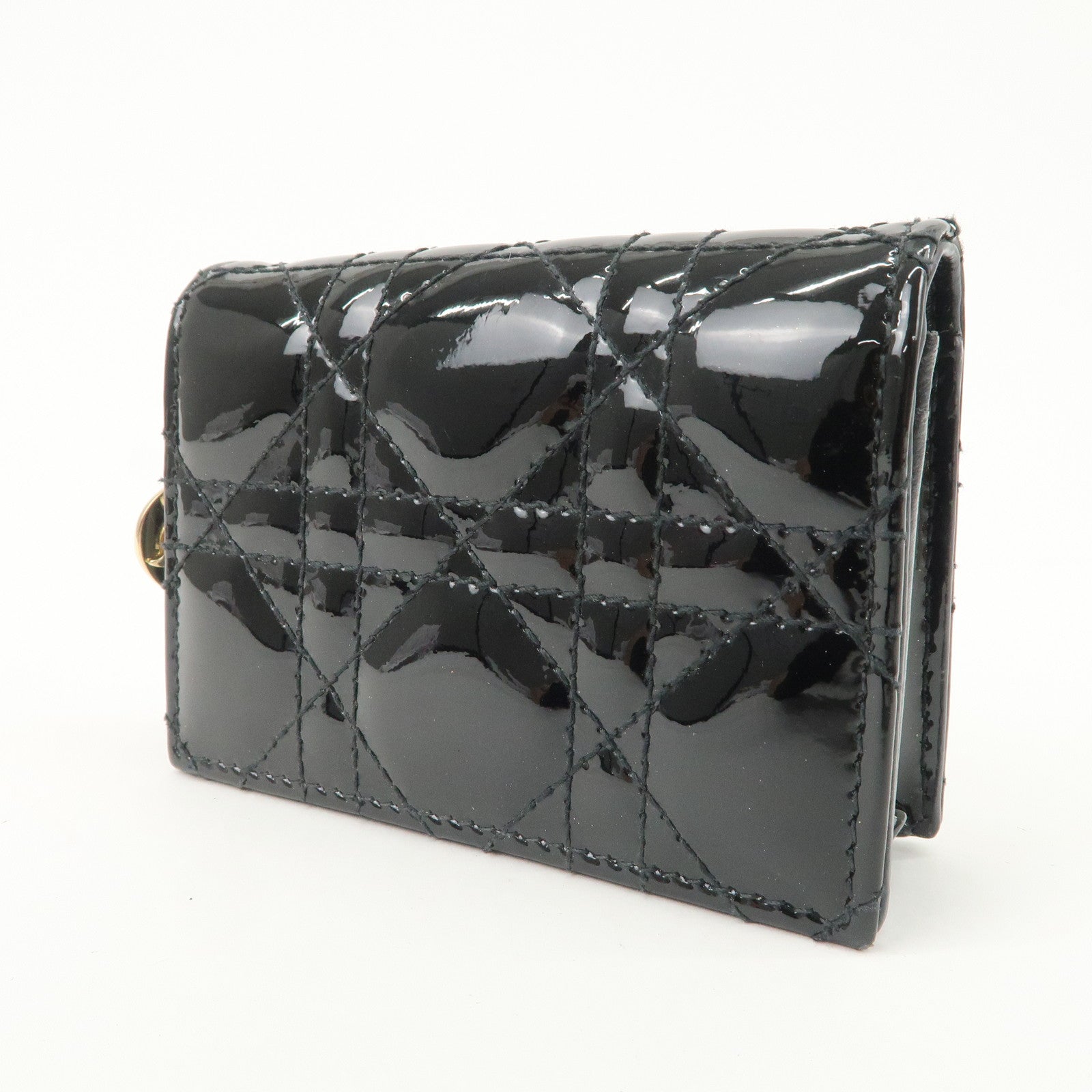 Christian Dior Cannage Lady Dior Patent Leather Card Holder Black S0011