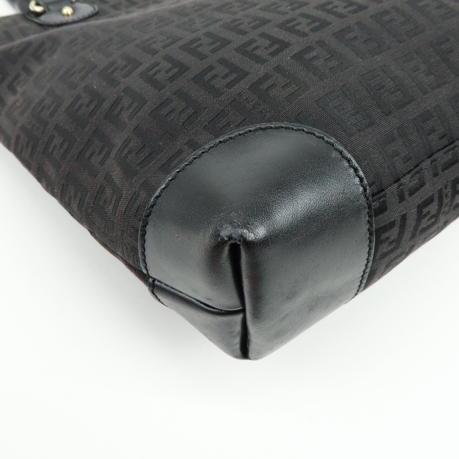Fendi Zucchino Canvas Leather Hand Bag Tote Bag Black Brown 8BH139