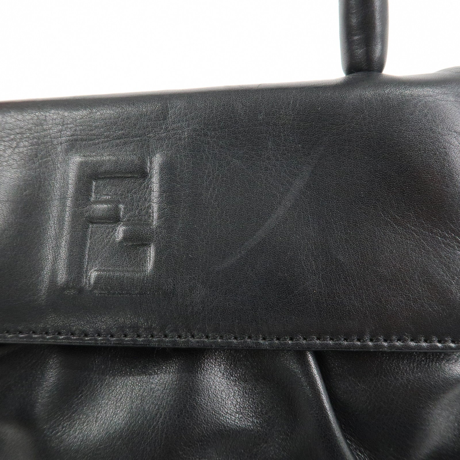 FENDI Leather Hand Bag Tassel Charm Gold Hardware Black Used