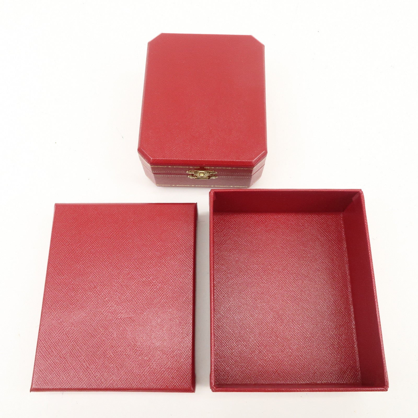 Cartier Set of 3 Jewelry Boxes Pair Ring Boxes Red Gold