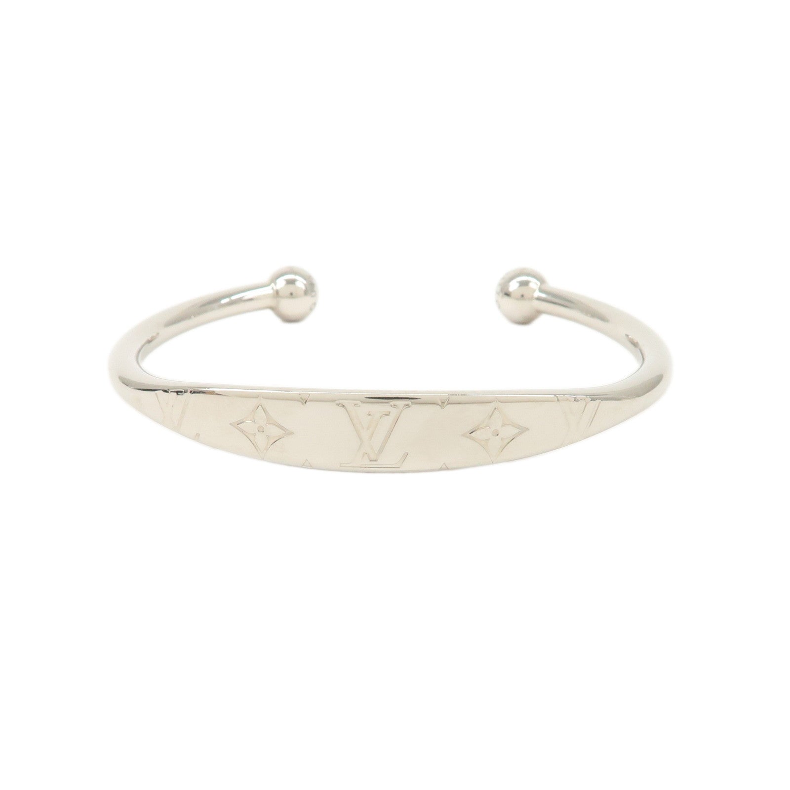 Louis Vuitton Monogram Jonc Metal Bracelet Bangle Silver M64839