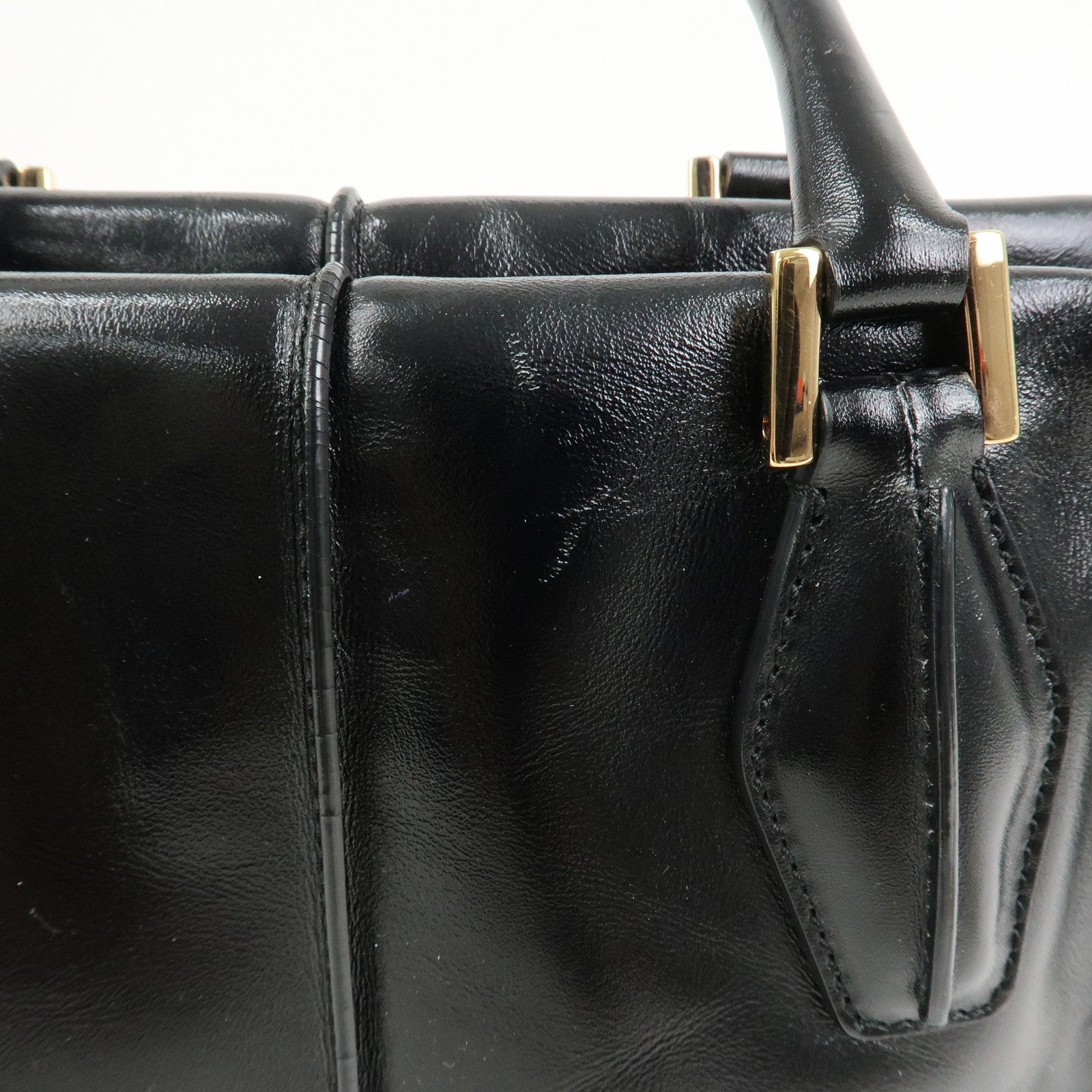 TOD’S D Cube Leather 2 Way Bag Hand Bag Shoulder Bag Black Gold