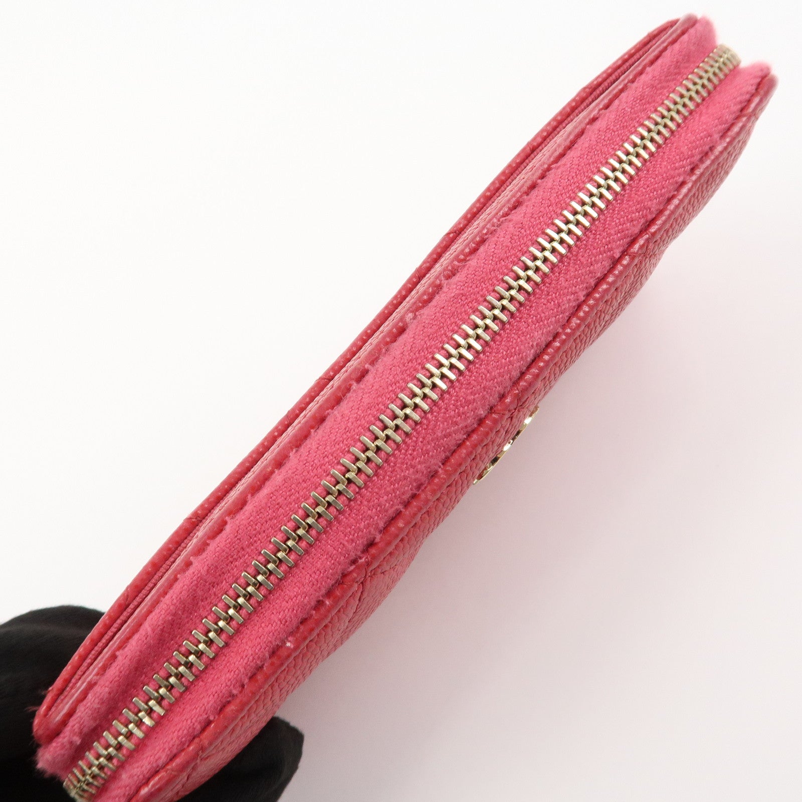 CHANEL COCO Mark Caviarskin Round Zippy Long Wallet Pink