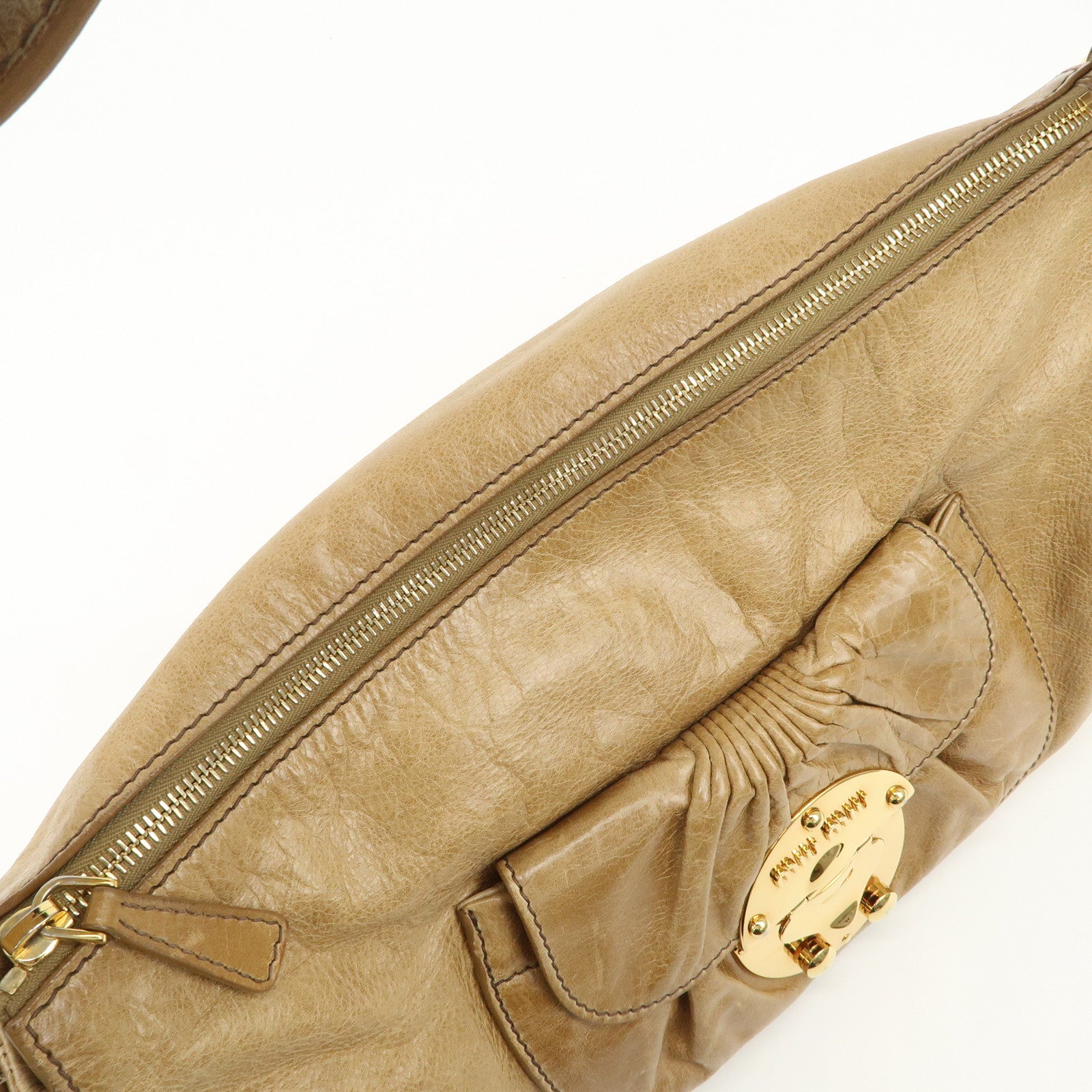 MIU MIU Leather Shoulder Bag Hand Bag Beige Gold Hardware