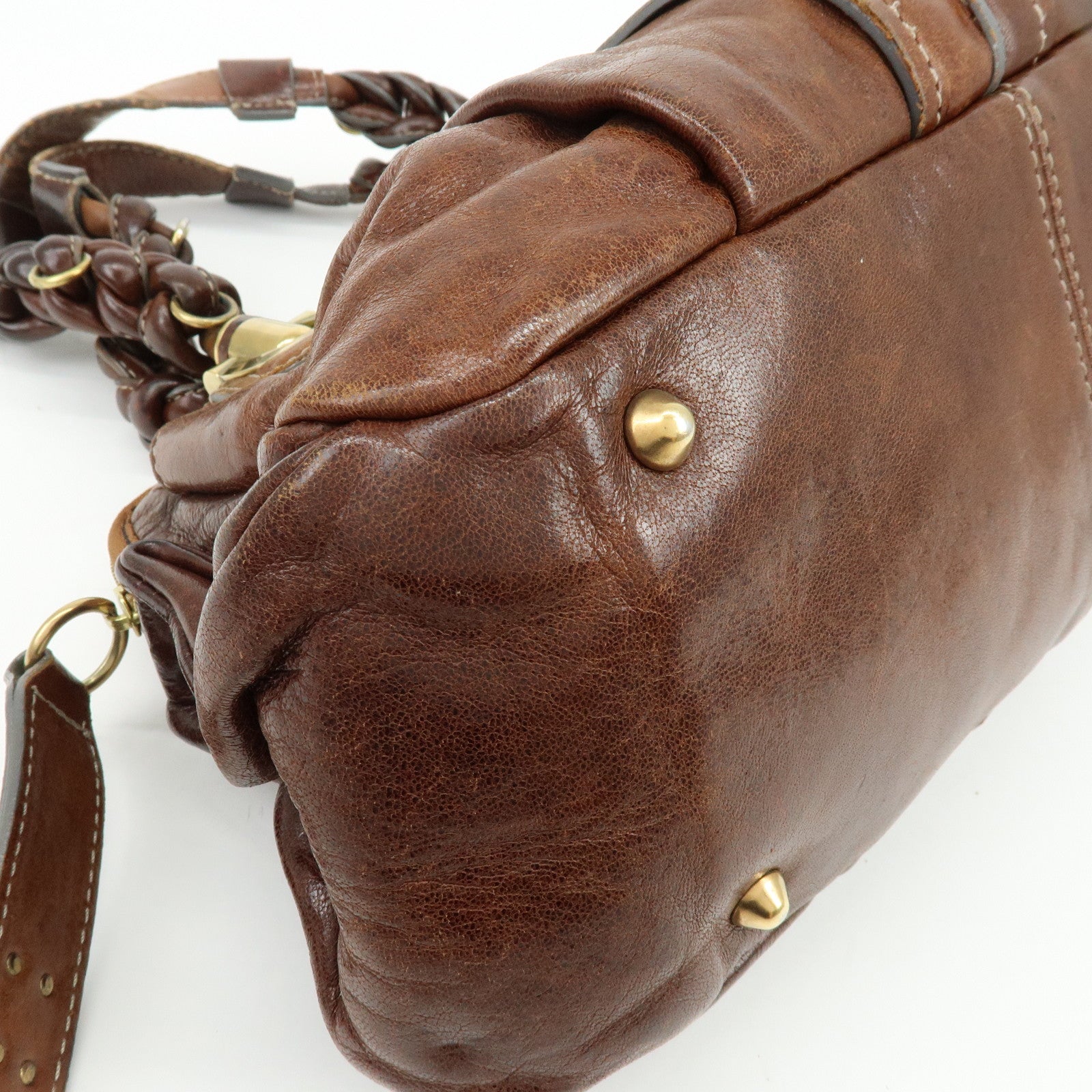 Chloe Eloise Leather Hand Bag Shoulder Bag Braided Handle Brown