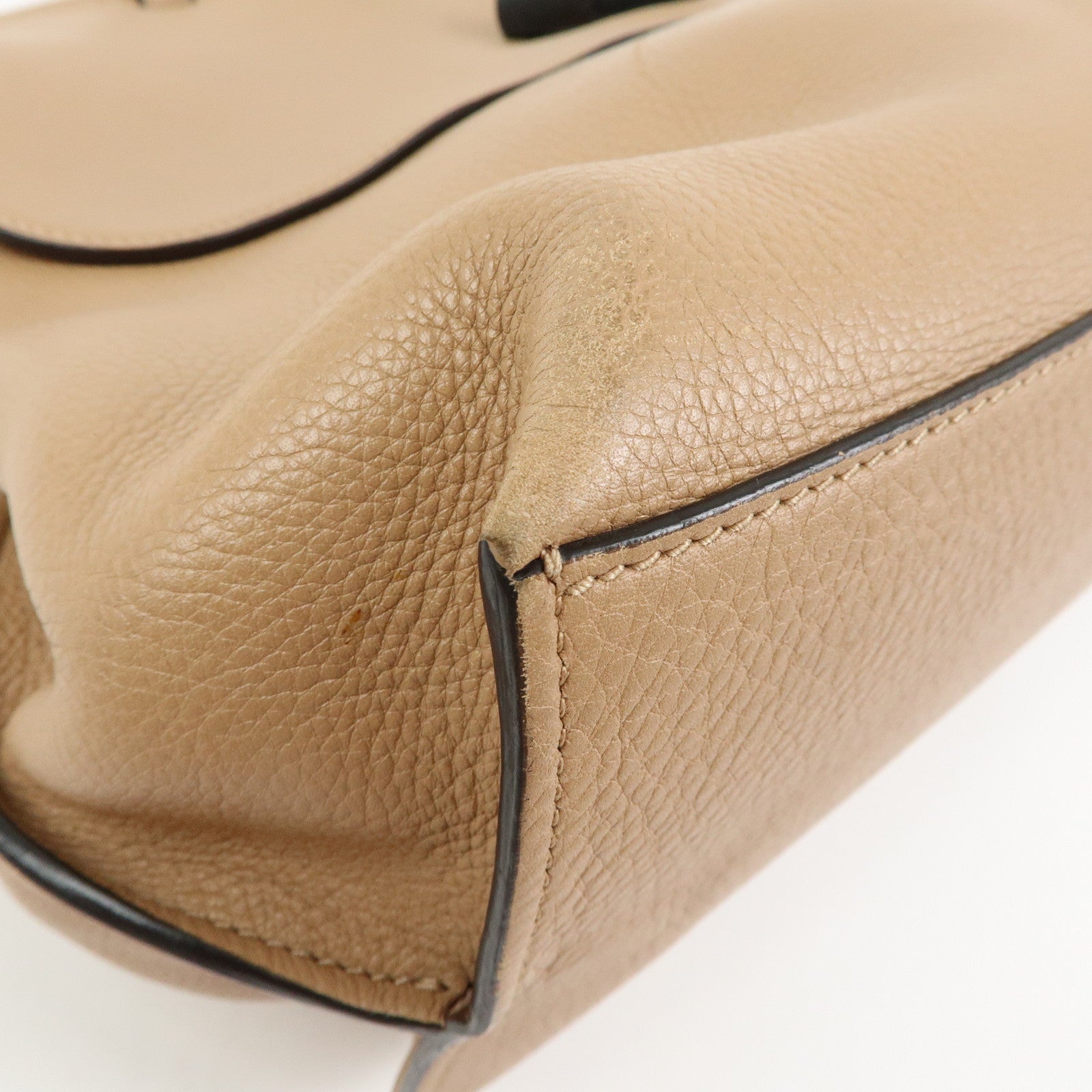 GUCCI Bamboo Daily Leather 2Way Bag Hand Shoulder Bag Beige 370830