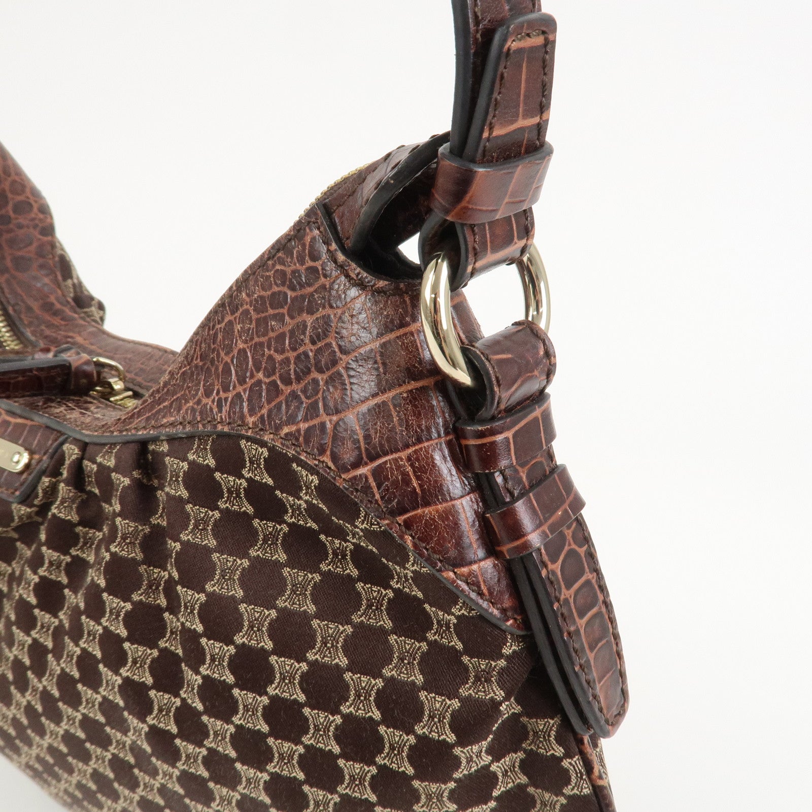 CELINE Macadam Canvas Embossed Leather Bittersweet Shoulder Bag