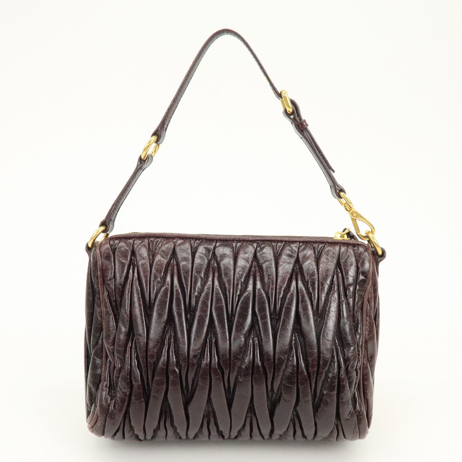 MIU MIU Matelasse Gathered Leather Hand Bag Brown