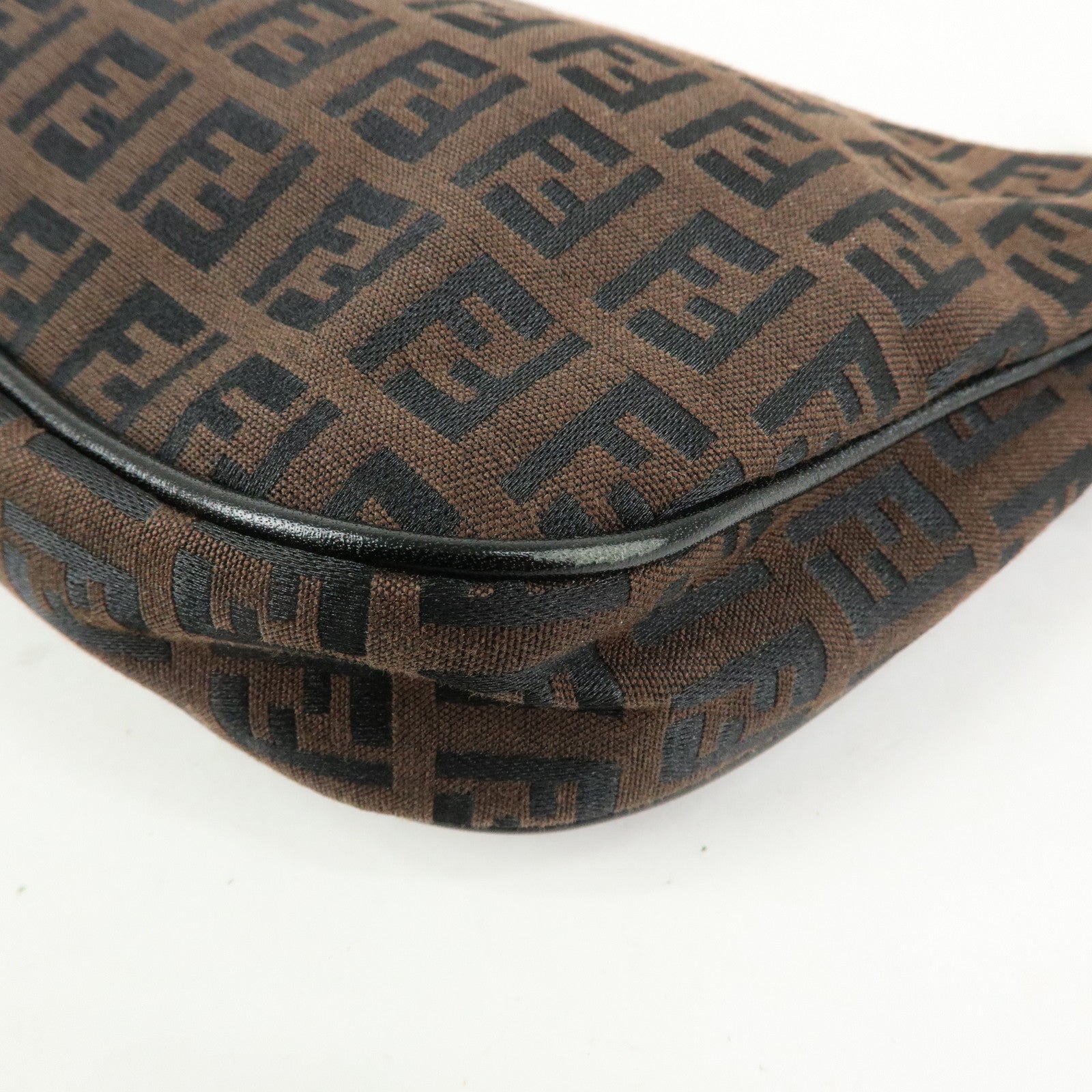 FENDI Zucchino Canvas Leather Hand Bag Brown Black 8BR1440