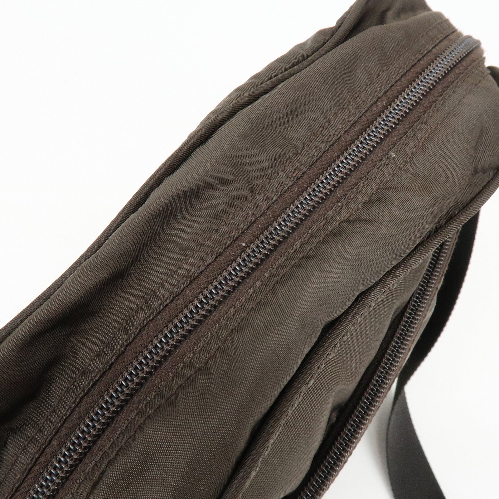 PRADA Triangle Logo Nylon Leather Shoulder Crossbody Bag Brown