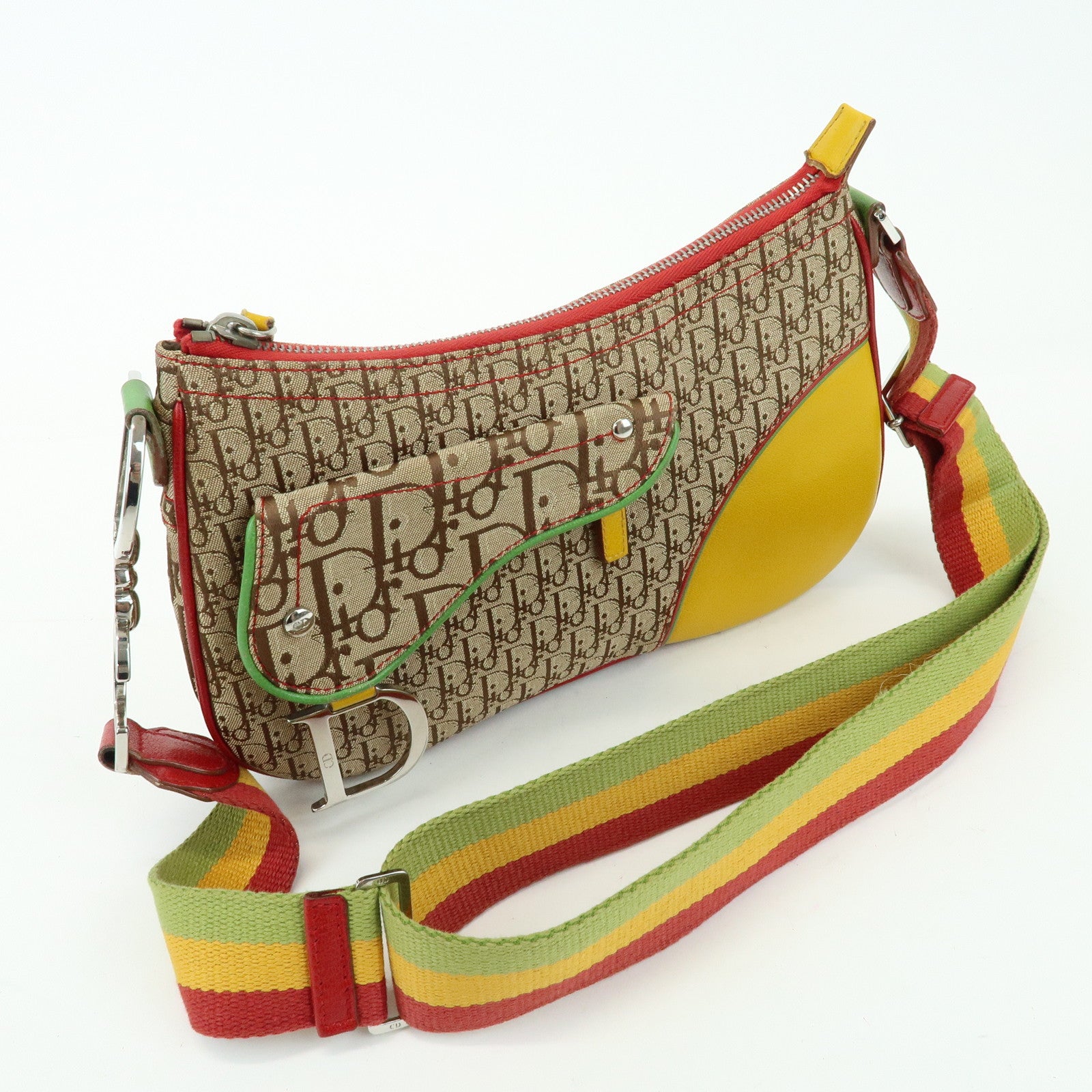 Christian Dior Trotter Canvas Leather Shoulder Bag Beige RastaColor